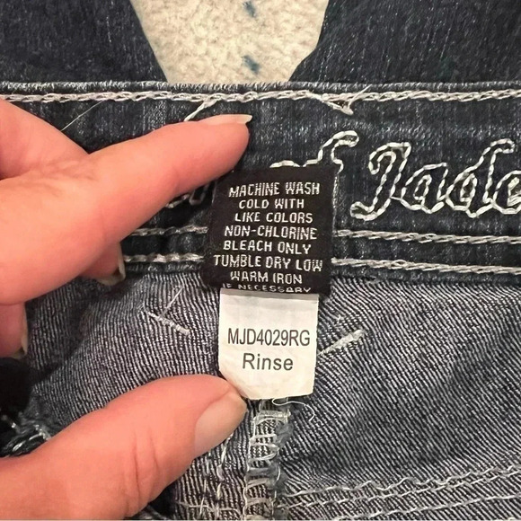 Myth of Jade Dark Wash Boot Cut straight leg white stitching pocket detail 28 - Picture 5 of 7